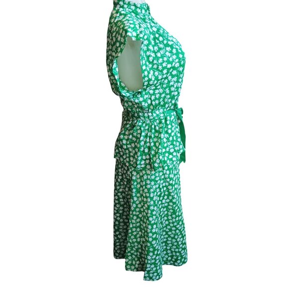1OF1 12 Vintage 1970s Green Set Dress Skirt Top Shamrock Clover Handmade 1970's - Picture 2 of 9